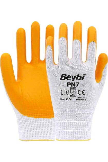 Beybi Pn7 Polyester Örme Nitril Usta Eldiven Sarı Koli (288 Çift / 1 Koli)