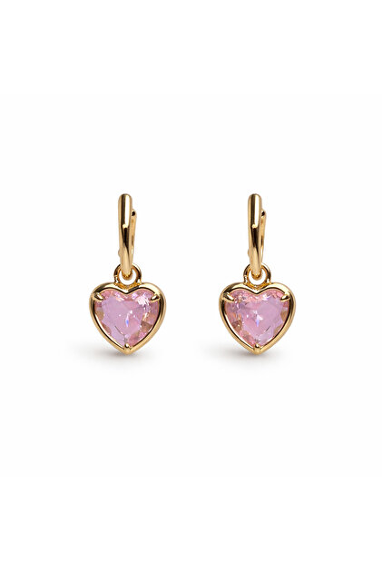 Pink Heart Gold Earrings