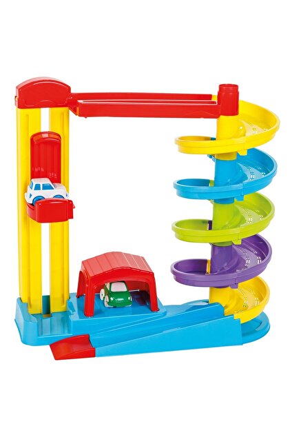 Pista de masini Road Set with Car Lift albastru cu 2 masinute