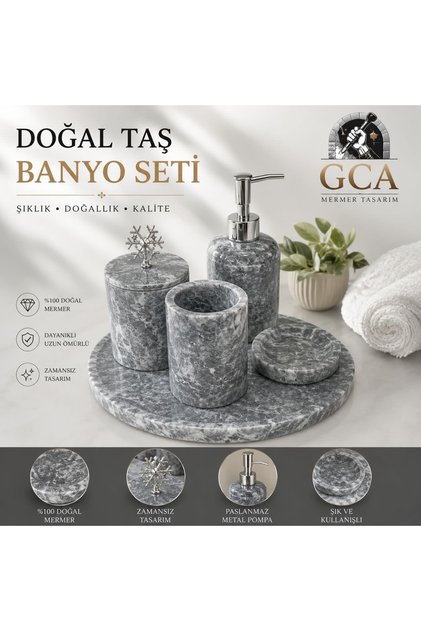 Gca Premium Gray Marble Bathroom Set 5 Pieces