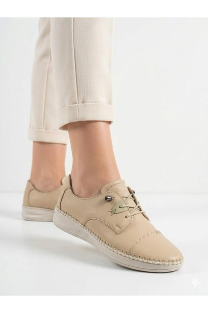 Women's Beige Genuine Leather Orthopedic Sole Casual Shoes
