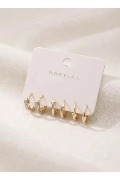 Brass Gold Color Botega Model 6-Piece Women's Earring Set