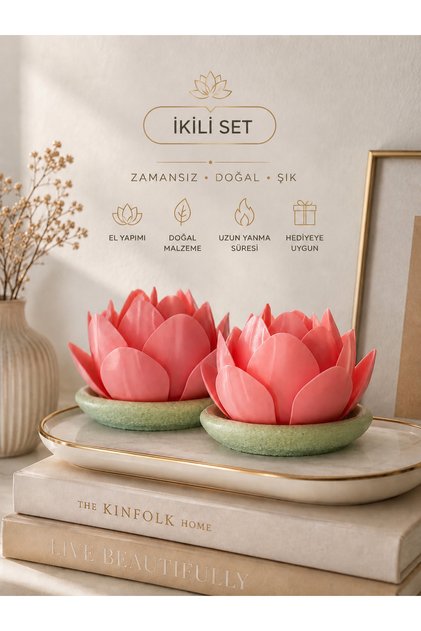Lotus İkili Set LED Mumluk – Dekoratif Lotus Çiçeği Gece Lambası – Bioplastik Tasarım – 8,5 x 7 cm ne