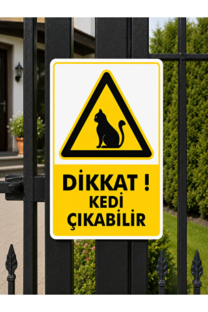 Caution Cat May Exit Warning Sign 25X35 cm Dekota Pvc Warning Sign Garden Gate