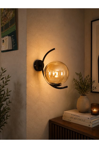 Moon Siyah Kasa Camlı Duvar Aplik