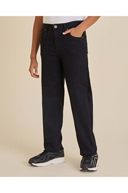 Senior Boys Black Stretch Regular Fit Jeans