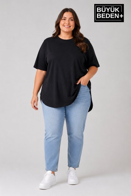 Plus Size Women's Crew Neck Basic Oval Skirt Detailed 3Xl-6Xl Long Tunic Spr26Btsk502