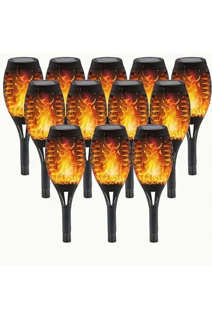Set de 12 lămpi solare tip torță cu efect de flacără, 50 cm