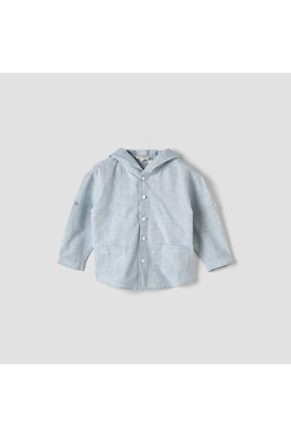 Boys Hooded Shirt with Stripes - Long Sleeves