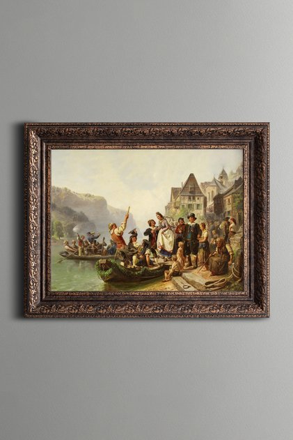 Wedding Party at the Rhine River - Vintage Patterned Frame - Thick Model