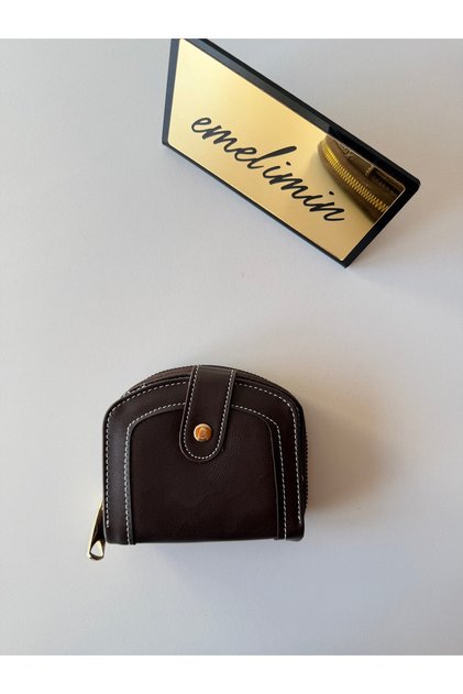 Brown Zippered Snap Fastener Mini Women's Wallet with Card Holder and Coin Compartment