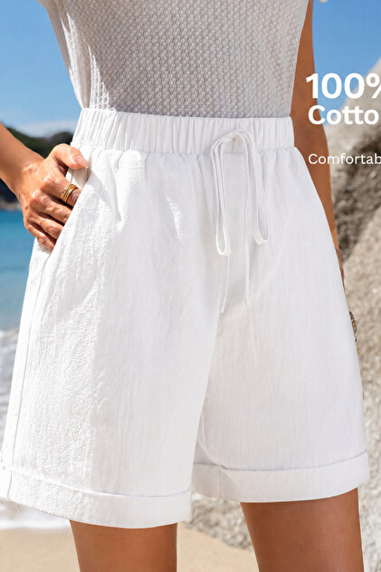 Women's Linen Shorts High Waist Elastic Summer Relaxed Fit Casual Shorts