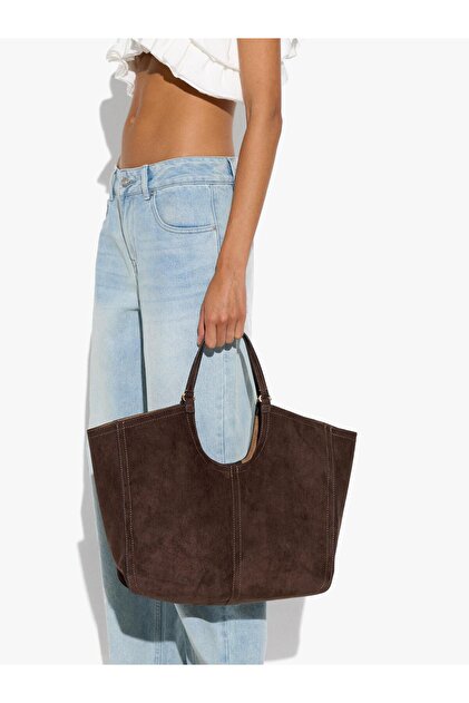 Kadın Deri Efektli Dikişli Shopper Çanta