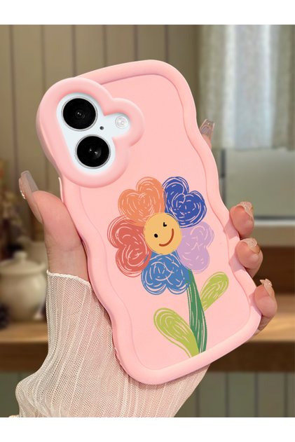 iPhone 17 Compatible Case Camera Protector Pink Silicone Couple Phone Case Floral Pattern