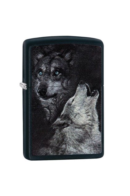 Bricheta motiv lup, Zippo, Otel, Negru