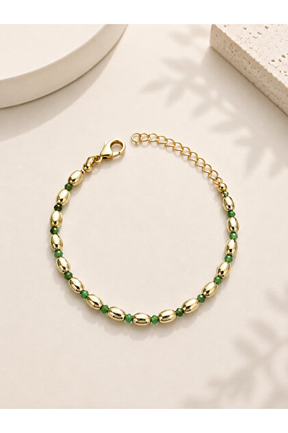 Valora Gold Green Beaded Women's Bracelet