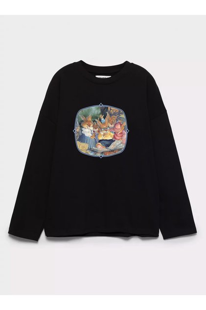 100% Cotton Oversize Fit Long Ear Family - Crew Neck Long Sleeve T-Shirt