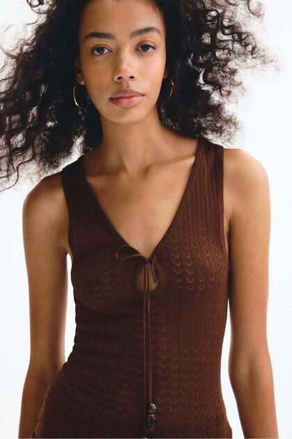 Pointelle-knit tie-detail top