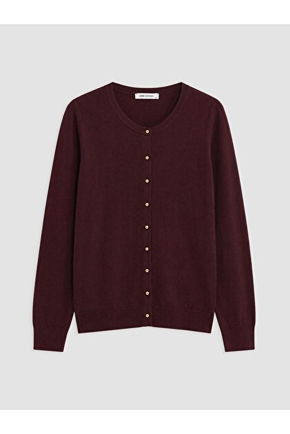 Lcw Everyday Plum Crew Neck Women's Knitwear Cardigan
