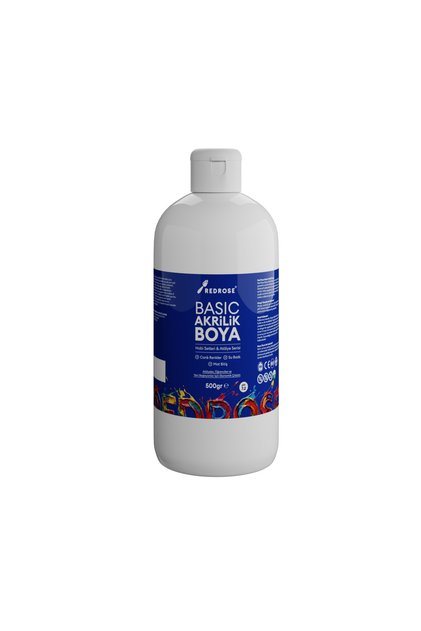 Beyaz Basic Akrilik Boya 500gr, Dekoratif Hobi Amaçlı Sanatsal Canlı Renkler