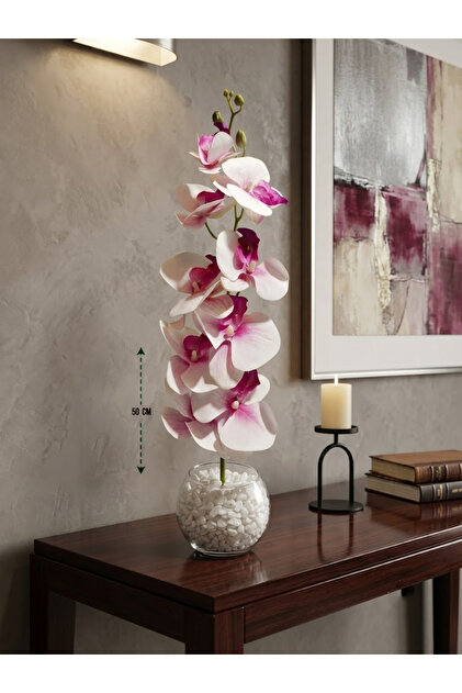 Artificial Orchid Flower with Glass Vase Beautiful and Exquisite Shape Height 50cm