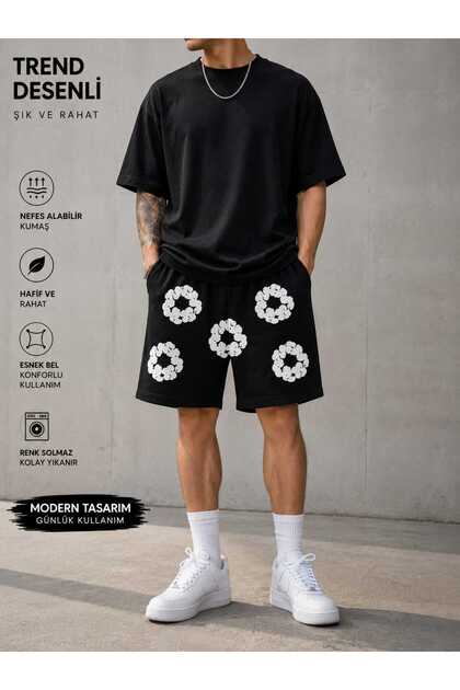 Unisex Oversize 6 Floral Patterned Shorts