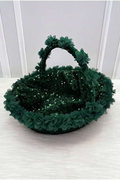 Emerald Green Bridal Henna Night Basket, Sparkling Sequin Velvet and Three-Dimensional Laser Flowers, Wedding Marriage Promise Engagement Circumcision