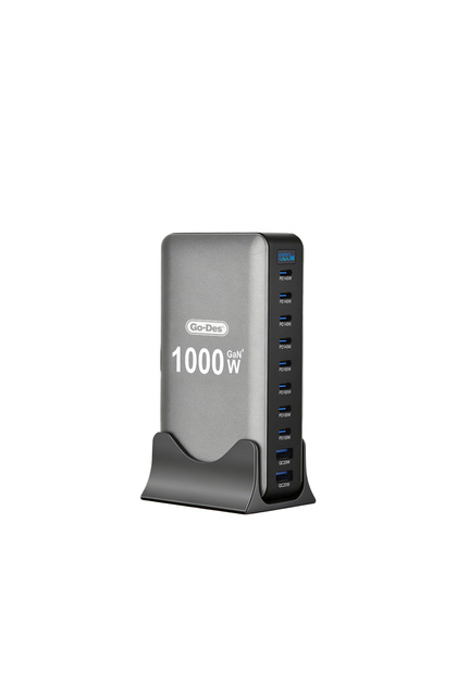 Go Des GD-B961 GaN Teknolojili 10 Portlu Masaüstü Çoklu Şarj İstasyonu 1000W Gri
