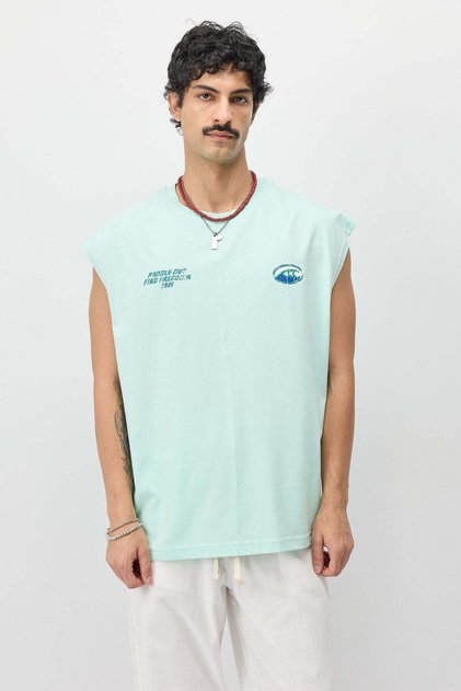 Oversize Printed Sleeveless T-Shirt Water Green