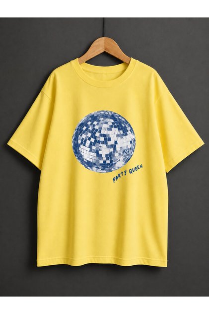 Women's Disco Ball Printed Oversized T-Shirt