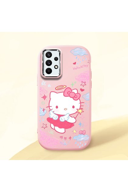 Samsung Galaxy A32 Compatible Case Camera Protector Pink Silicone Couple Phone Case with Kitty Pattern