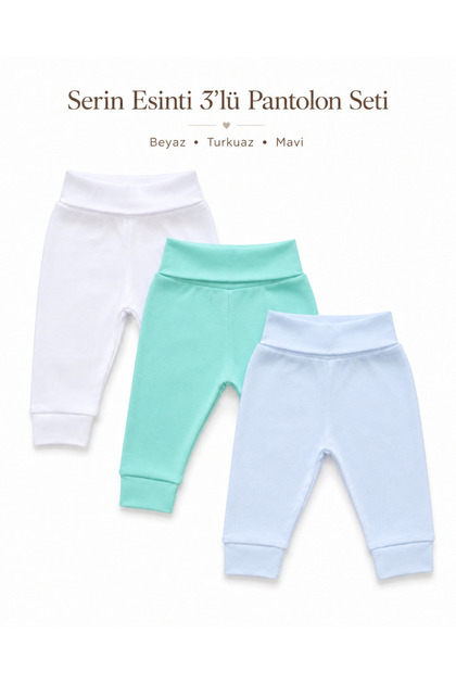 3-Piece Baby Boy Pants Set with Lycra Ribbed Elastic Waist and Cuffed Legs