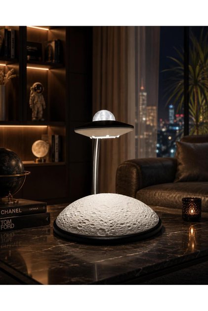 Moon Surface Ufo Night Light - Space Themed Decorative USB Table Lamp