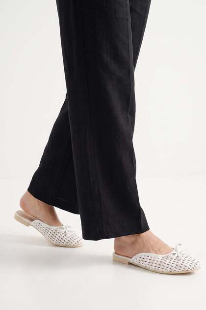 Women's White Hand-Knitted Ribbon-Wrapped Straw-Look Comfortable Daily Slippers Seferit
