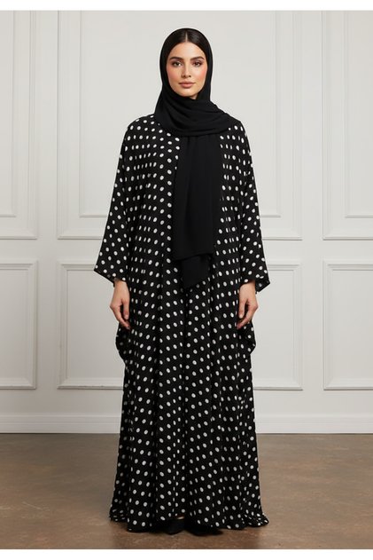 Polka Dot Print Batwing Abaya-884