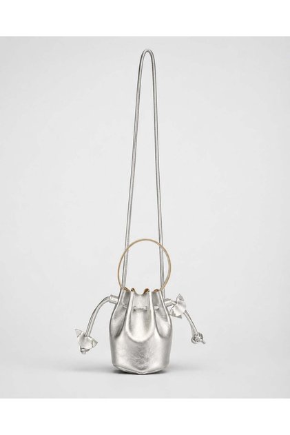 Silver Women's Mini Drawstring Shoulder and Crossbody Bag with Adjustable Strap