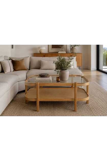 Ceviz/ Meşe/ Beyaz/ Siyah Renk, TEMPERLİ CAM , Masif Doğal Ahşap Modern İskandinav Tasarım Togg Salon Dikdörtgen Orta Sehpası 70 x 100 cm
