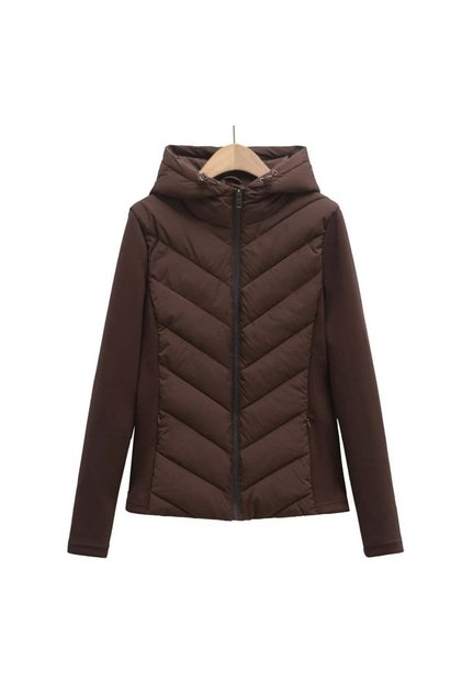 F11.Women's Hooded, Zippered Sports Coat, Woven Fabric, Knitted Sleeves
