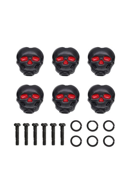 Siyah Kuru Kafa Gitar Akort Burgu Başlığı - Skull Tuner Knob (6'lı Set)