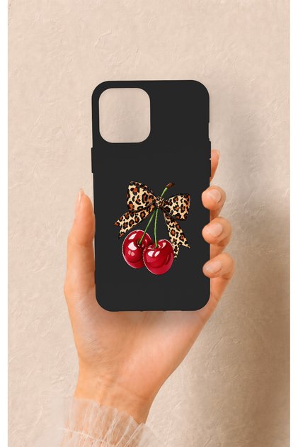 iPhone 12 Pro Max Compatible Cherry Bow Pattern Silicone Case