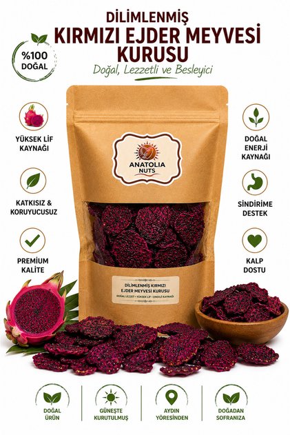 Dilimlenmiş Kırmızı Ejder Meyvesi Kurusu Katkısız Doğal Kurutulmuş Dragon Fruit 250 gr
