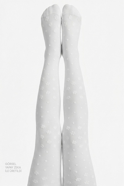 Beyaz Pretty Dotted Daisy Külotlu Çorap