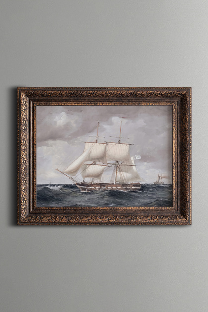 Sailing Ship and Wavy Sea - Vintage Patterned Painting - Thick Model