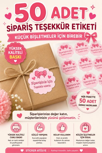 Teşekkür Sticker - Sipariş Teşekkür Etiketi - Küçük İşletme - 5x5cm