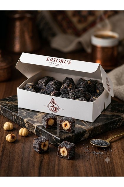 Poppy Seed Covered Double Hazelnut Rose Turkish Delight 250Gr | Double Roasted | 100% Beet Sugar