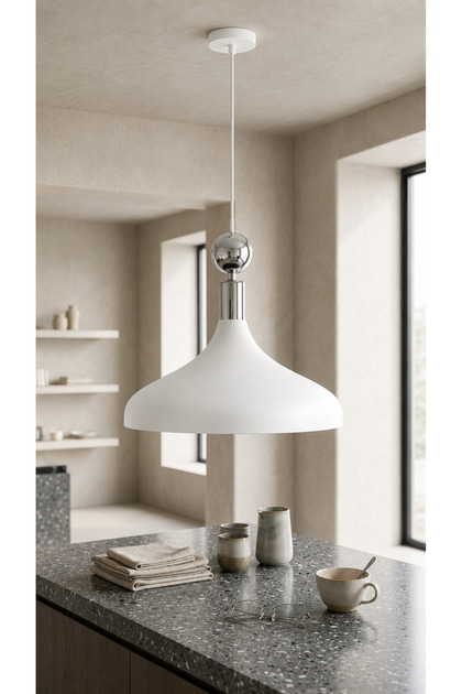 Modern Metal Sarkıt Avize Siyah Tekli (35 cm] Mutfak Salon Yemek Masası Avizesi
