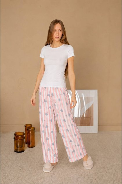 Women's 100% Cotton Pure Comfort Patterned Relax Fit Basic T-Shirt Pajama Set