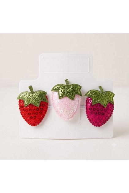 Set of 3 Cute Sequined Strawberry Figured Baby Hair Clips for Thin Hair