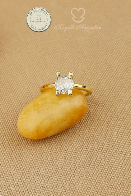 Steel Ring - Zircon Solitaire Ring with Stones on Adjustable Steel Edges, Does Not Tarnish or Fade