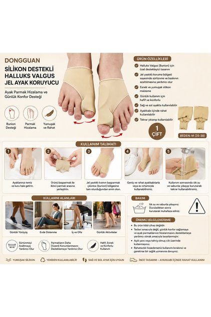 Silikon Destekli / Yastıklı Halluks Valgus İzolasyon Jel Ayak Koruyucu – Ayak Parmak Ayırıcı | Yumuşak Bunion Düzeltici | Parmak Hizalama ve Günlük Konfor Desteği 1 ÇİFT BEDEN : M (35-38)
